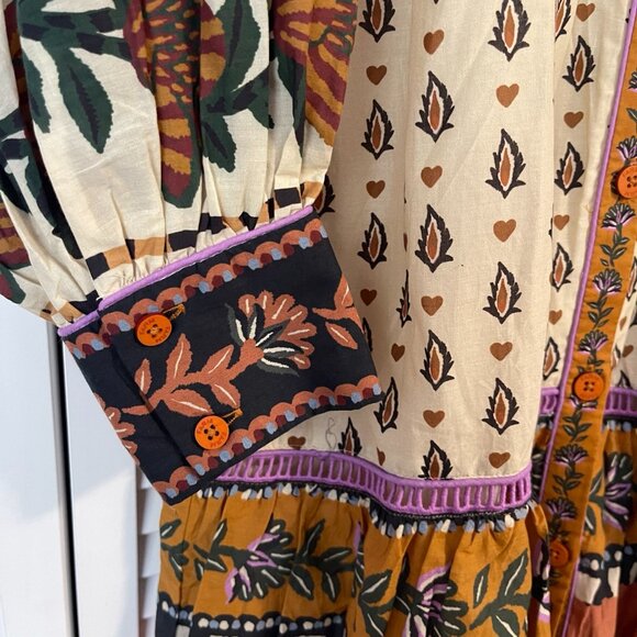 NWT Farm Rio Beige Ainika Flora V-Neck Midi-Dress - Picture 7 of 7